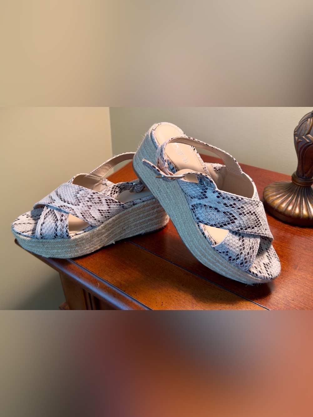 Bar III Snake-Print Espadrille Platform Sandals - Beige/Gray